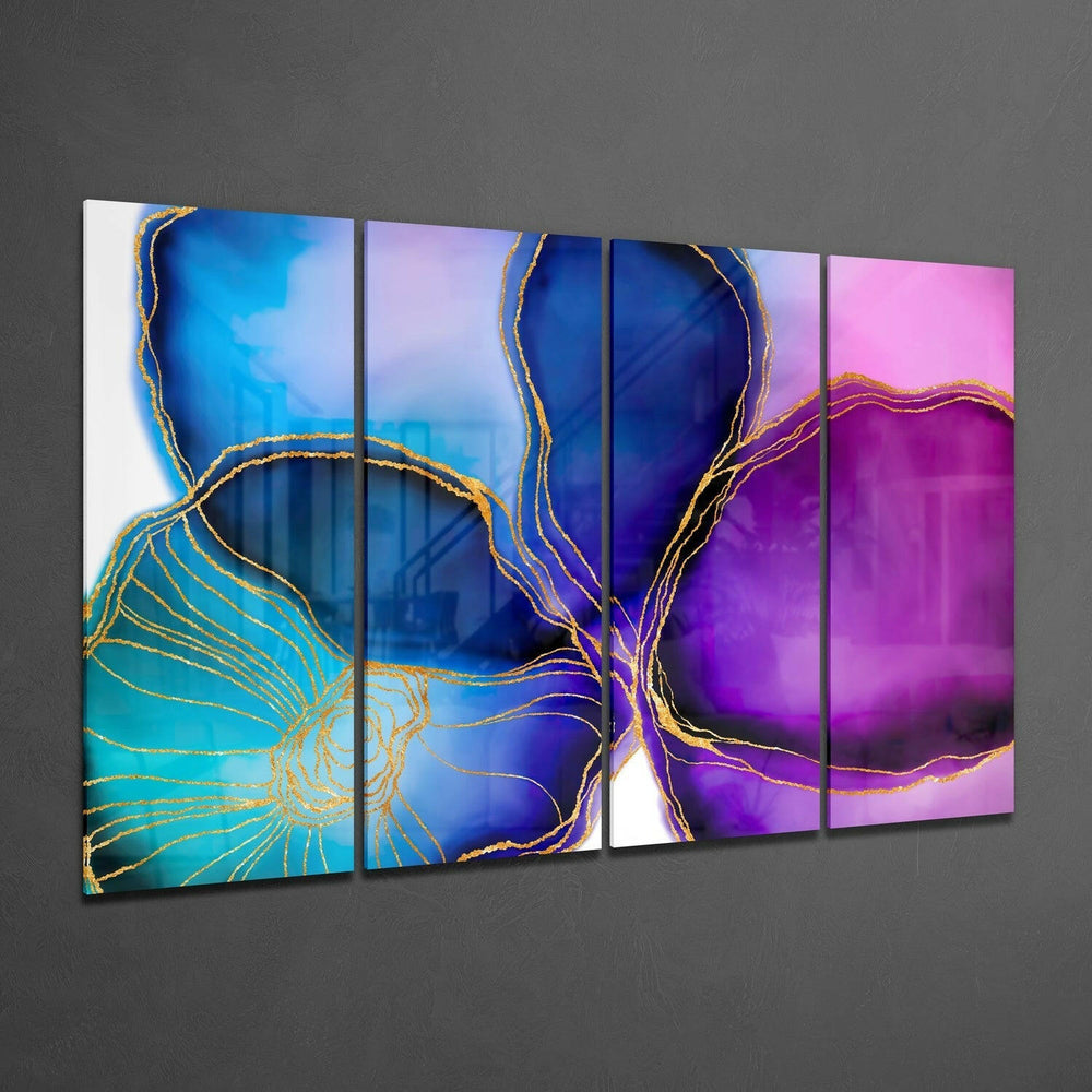Çiçek Mürekkebi 4 Parça Mega Cam Tablo | 150x92 cm.