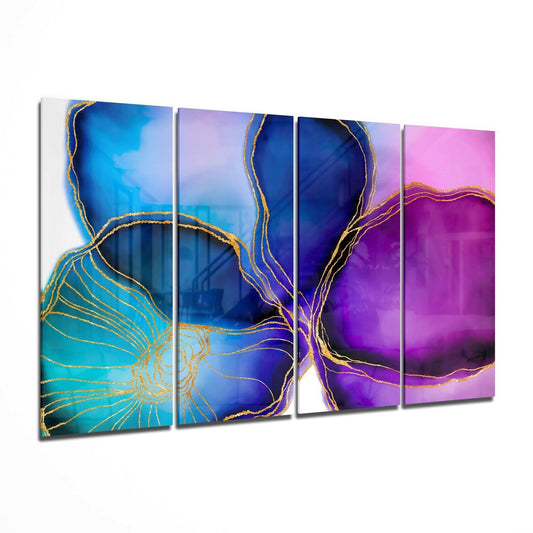 Çiçek Mürekkebi 4 Parça Mega Cam Tablo | 150x92 cm.