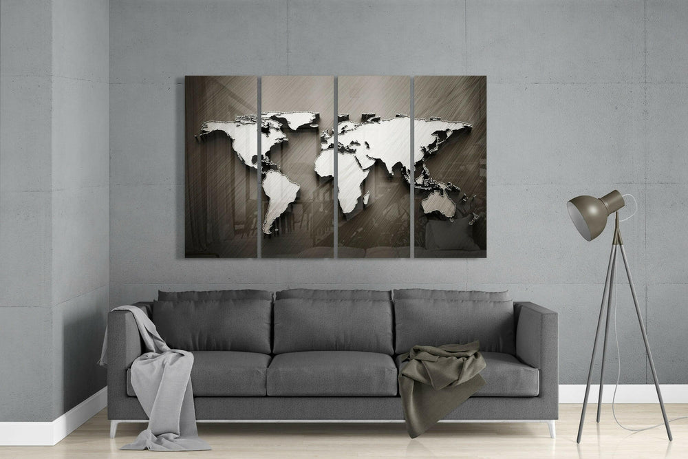 Dünya Haritası 4 Parça Mega Cam Tablo | 150x92 cm.