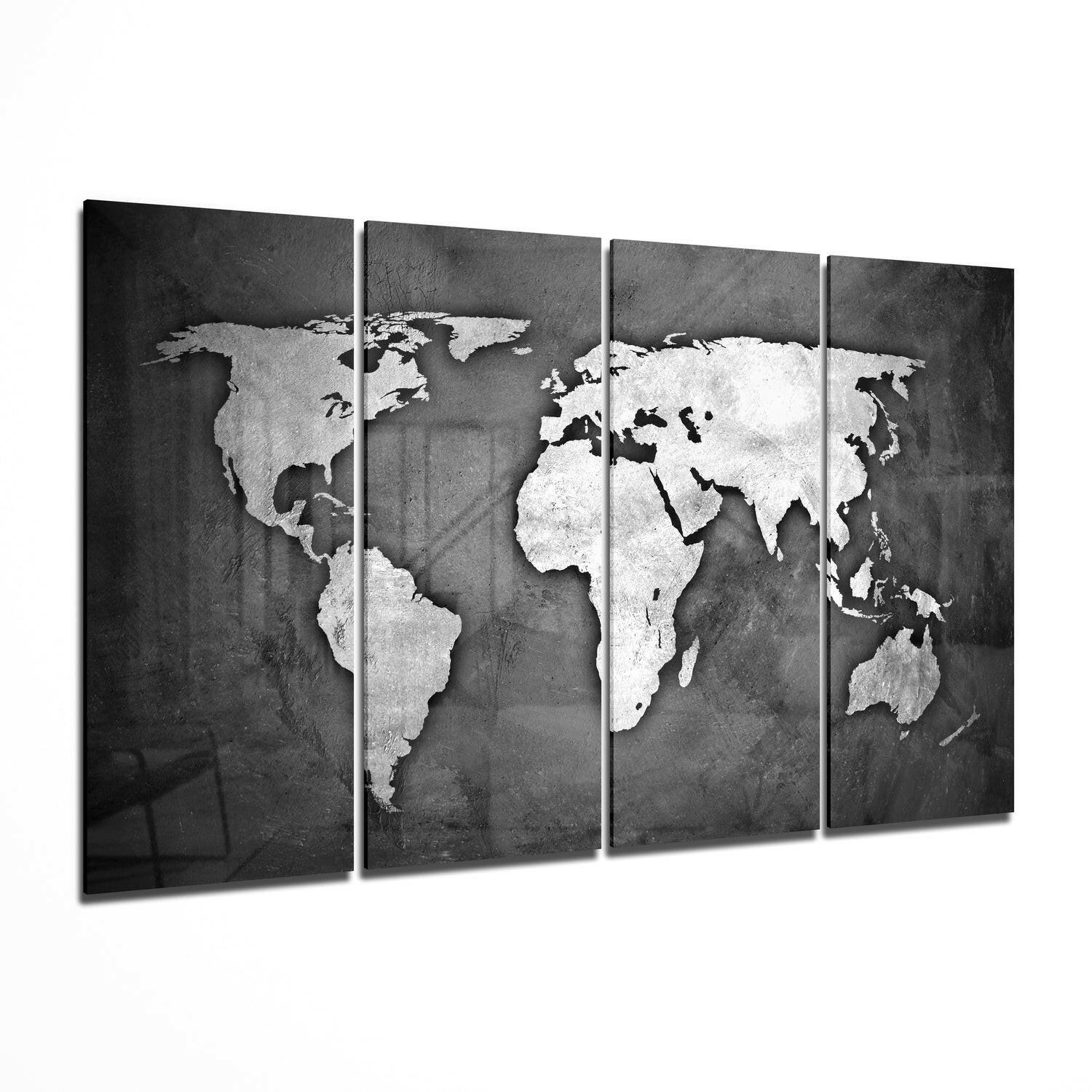 Dünya Haritası 4 Parça Mega Cam Tablo | 150x92 cm.