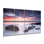 Plajda Gün Batımı 4 Parça Mega Cam Tablo | 150x92 cm.