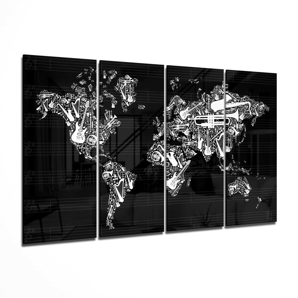 Dünya Haritası 4 Parça Mega Cam Tablo | 150x92 cm.