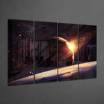 Uzayda Gün Batımı 4 Parça Mega Cam Tablo | 150x92 cm.