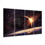 Uzayda Gün Batımı 4 Parça Mega Cam Tablo | 150x92 cm.