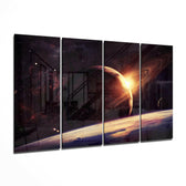 Uzayda Gün Batımı 4 Parça Mega Cam Tablo | 150x92 cm.