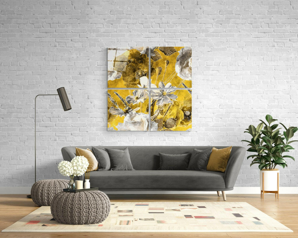 Sonbahar Çiçekleri Quadro Cam Tablo.