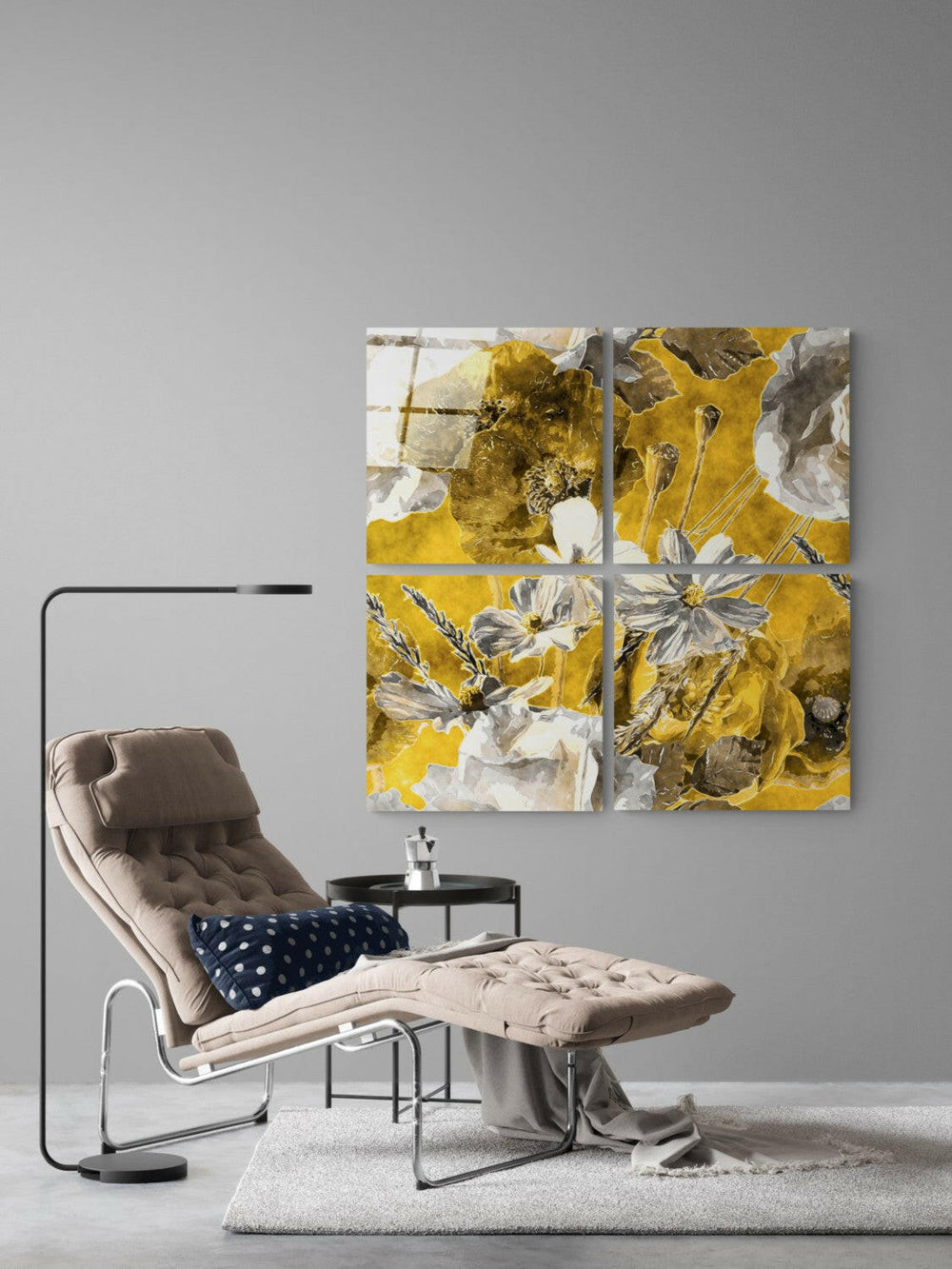 Sonbahar Çiçekleri Quadro Cam Tablo.