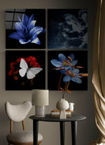 Çiçekler Quadro 4 Parçalı Cam Tablo.