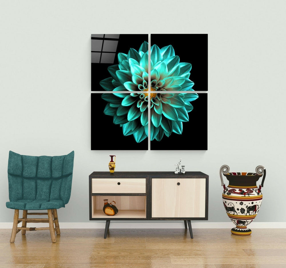 Yeşil Krizentum Quadro 4 Parçalı Cam Tablo.