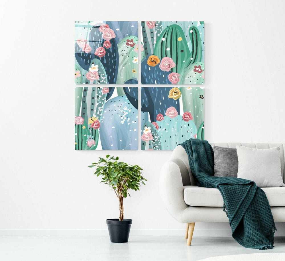 Kaktüs Quadro 4 Parçalı Cam Tablo.