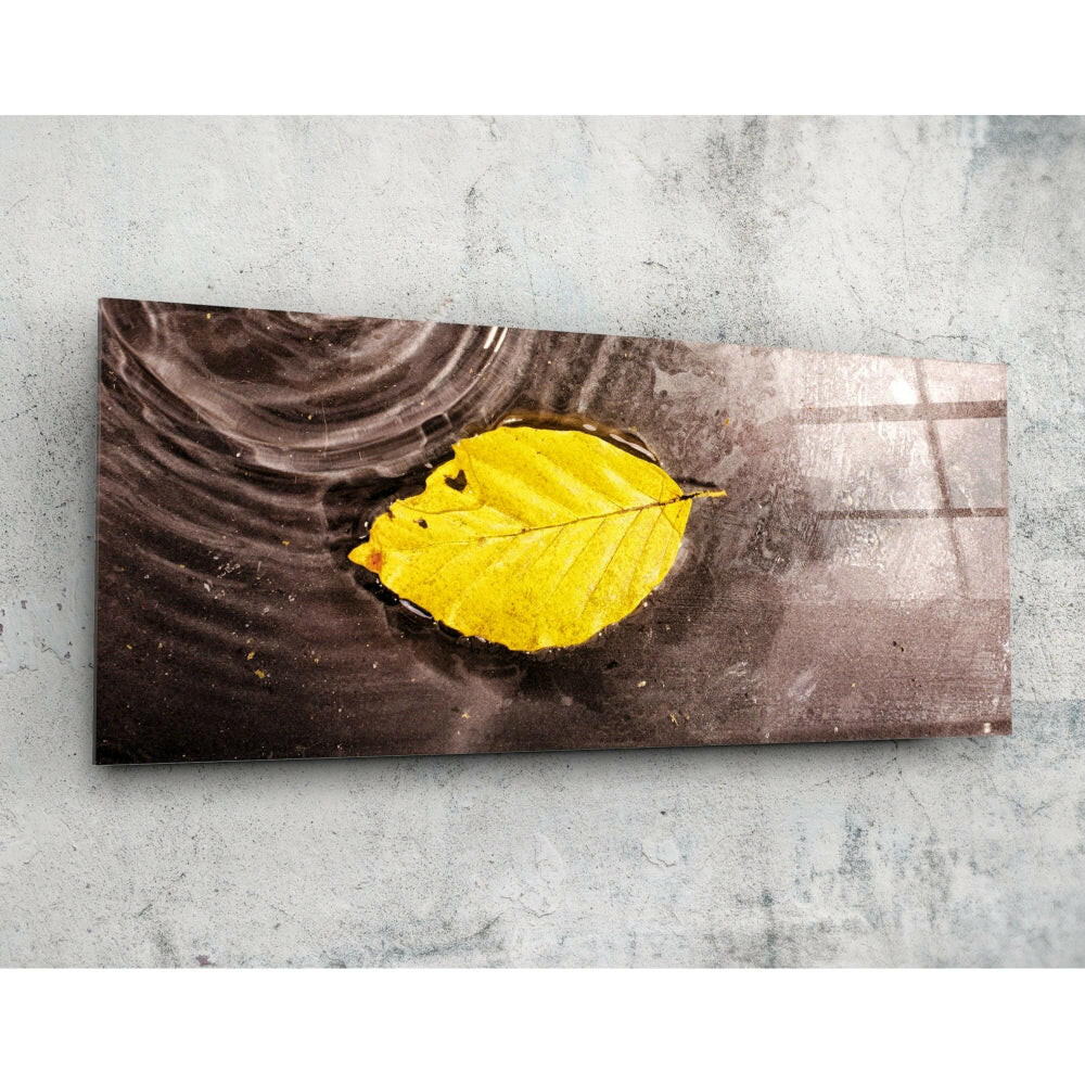 Sarı Yaprak 92x36cm Cam Tablo.