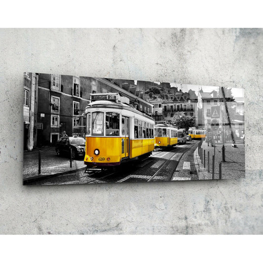 Lizbon Tramvay 92x36cm Cam Tablo.