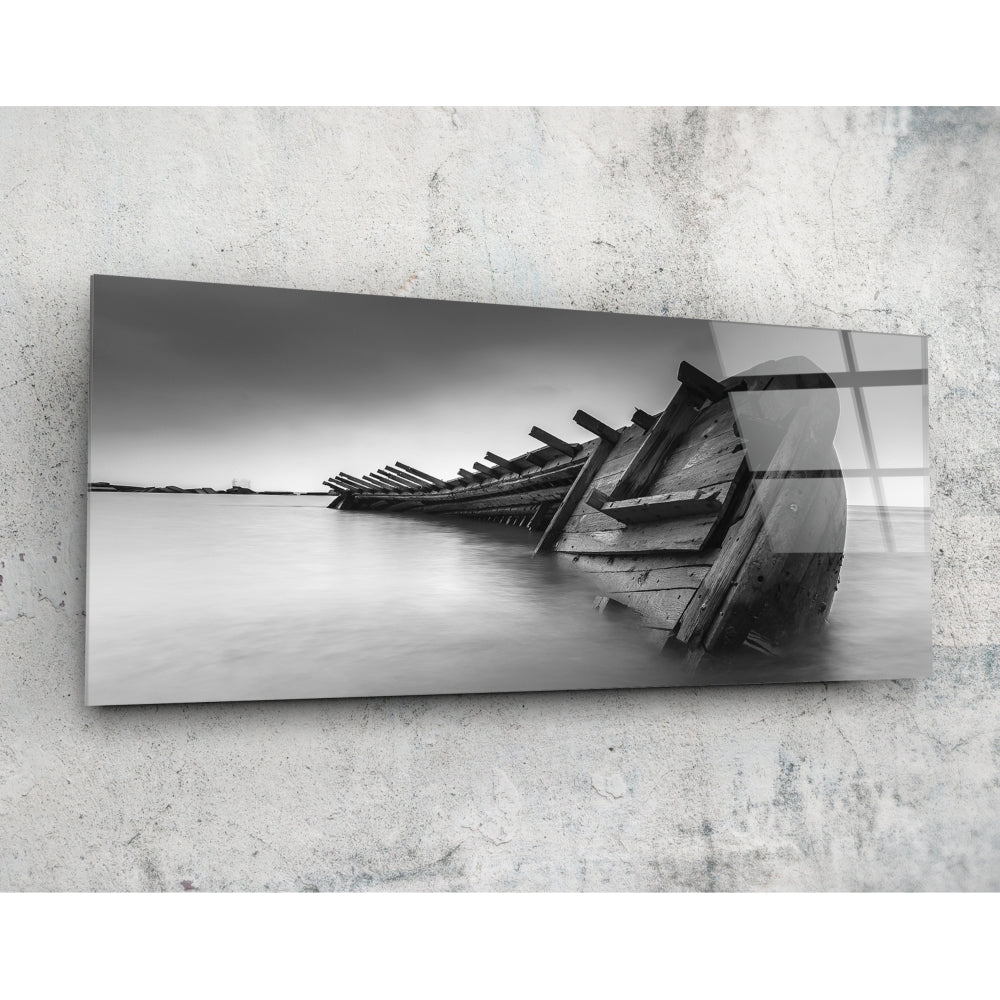 Gemi Enkazı 92x36cm Cam Tablo.