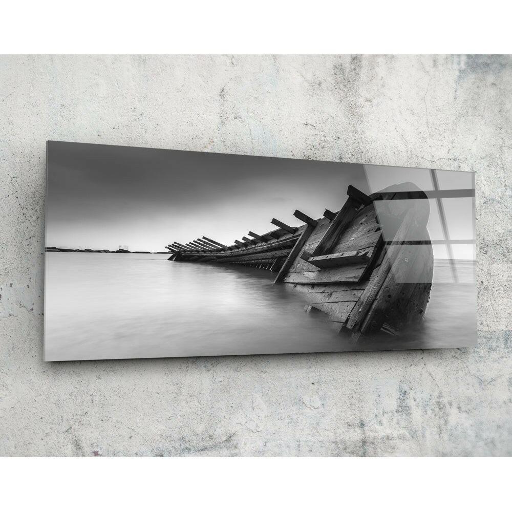 Gemi Enkazı 92x36cm Cam Tablo.
