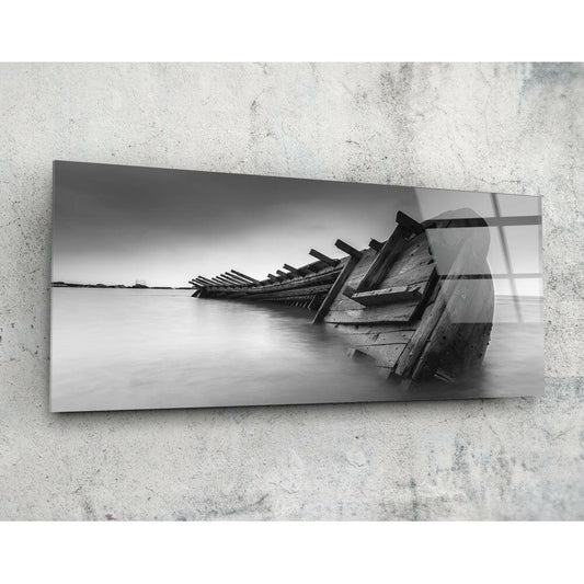 Gemi Enkazı 92x36cm Cam Tablo.