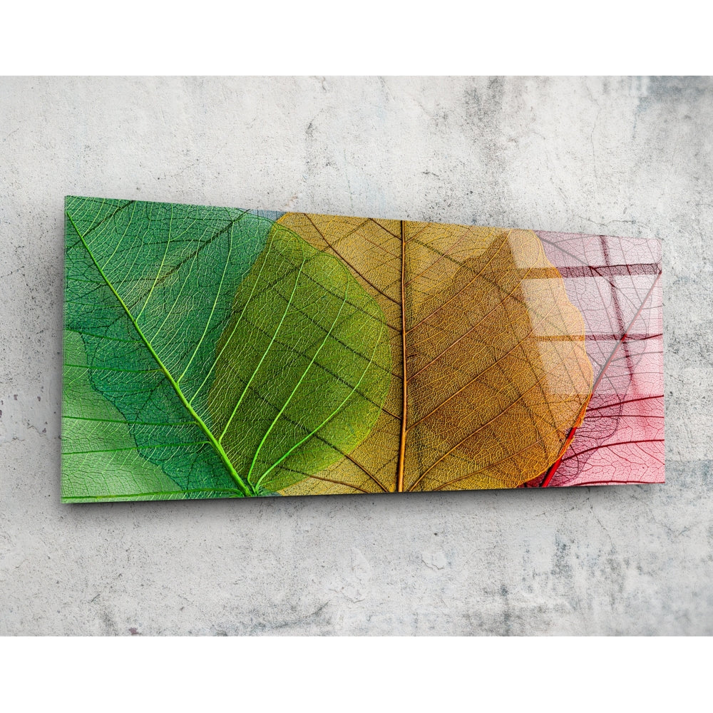 Yapraklar 92x36cm Cam Tablo.
