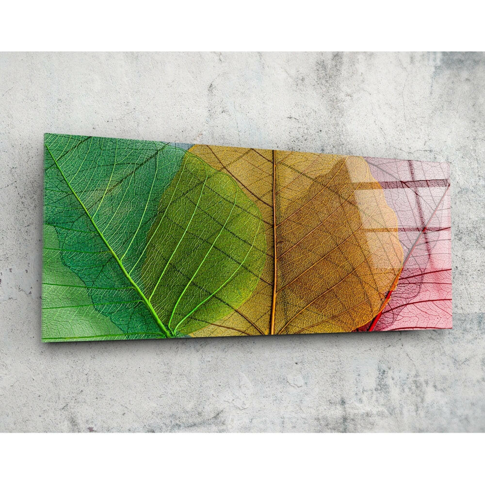 Yapraklar 92x36cm Cam Tablo.