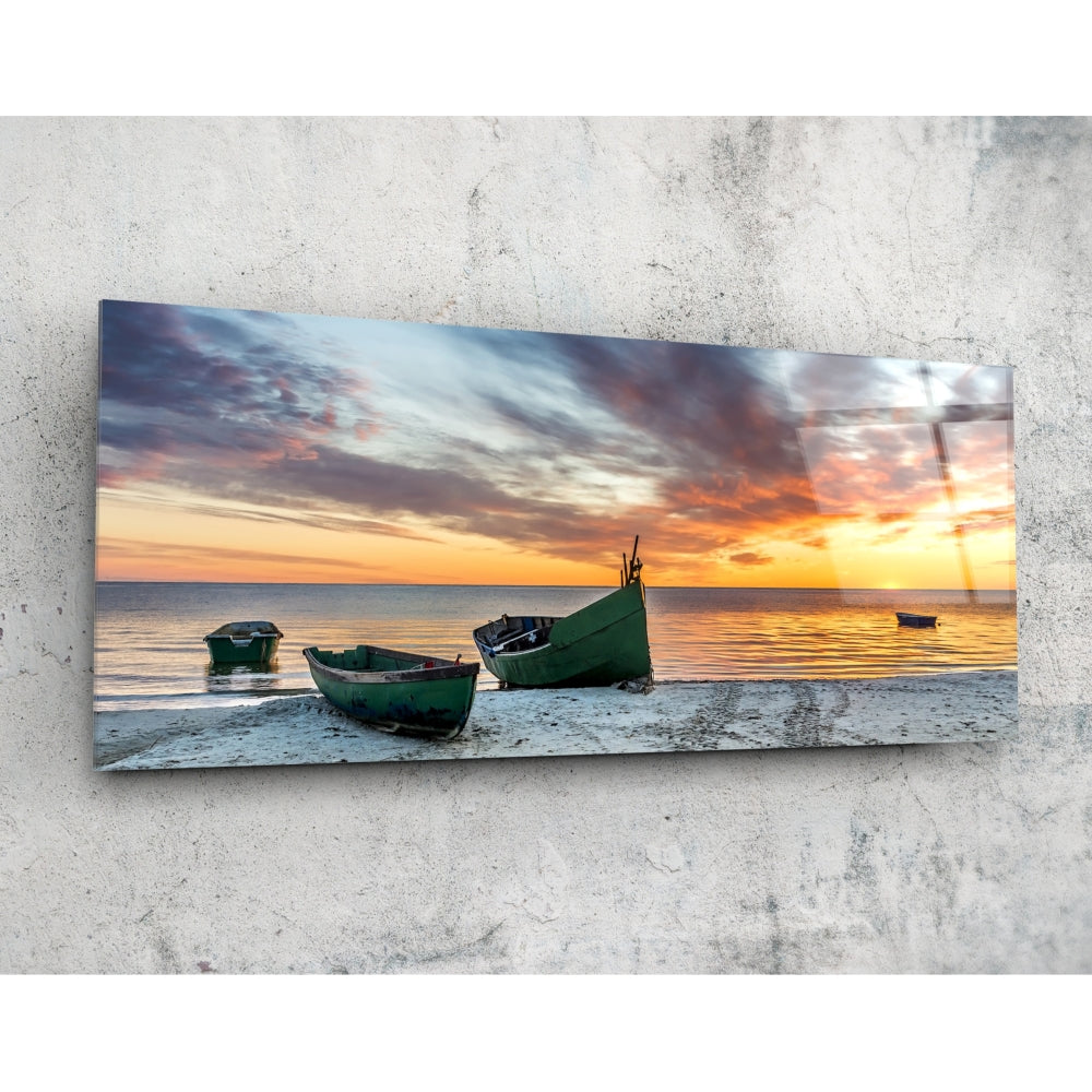 Deniz Kenarında Günbatımı 92x36cm Cam Tablo.