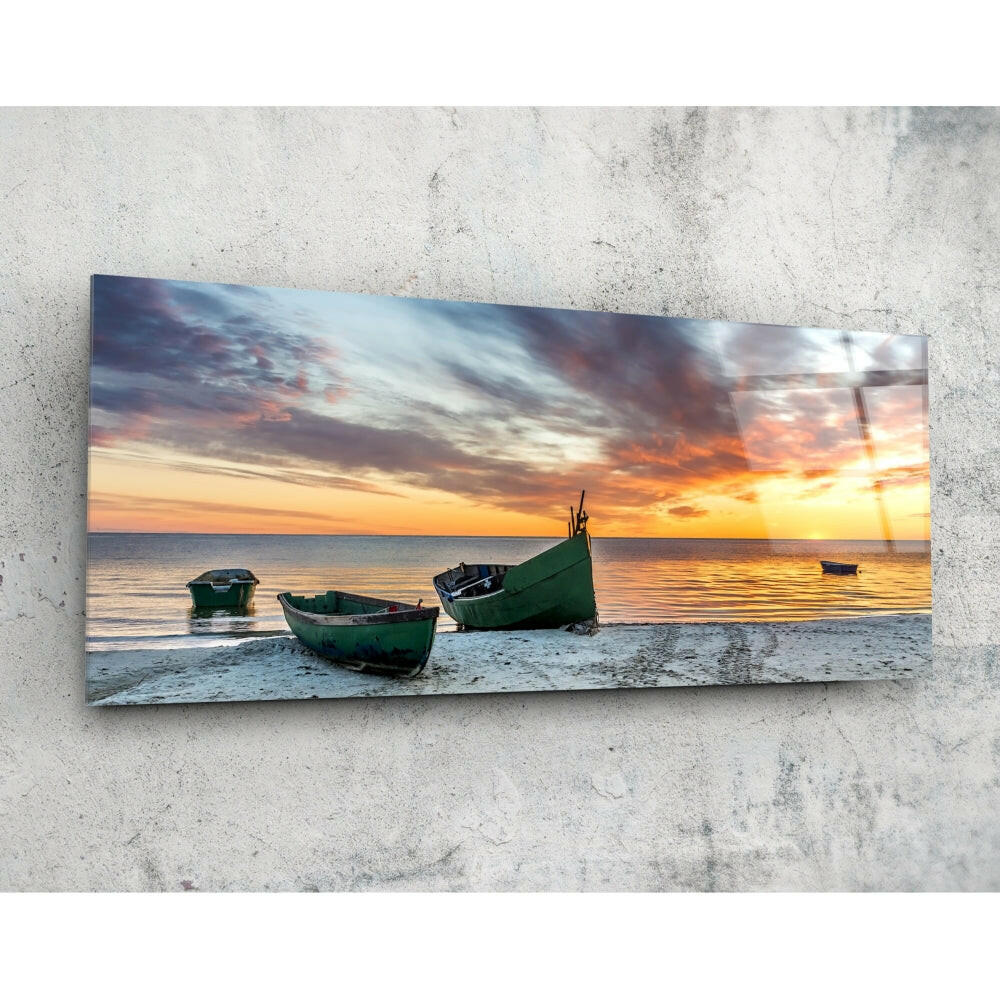 Deniz Kenarında Günbatımı 92x36cm Cam Tablo.