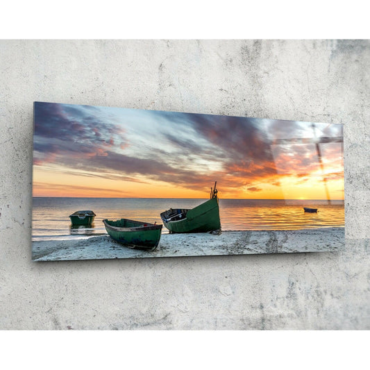 Deniz Kenarında Günbatımı 92x36cm Cam Tablo.