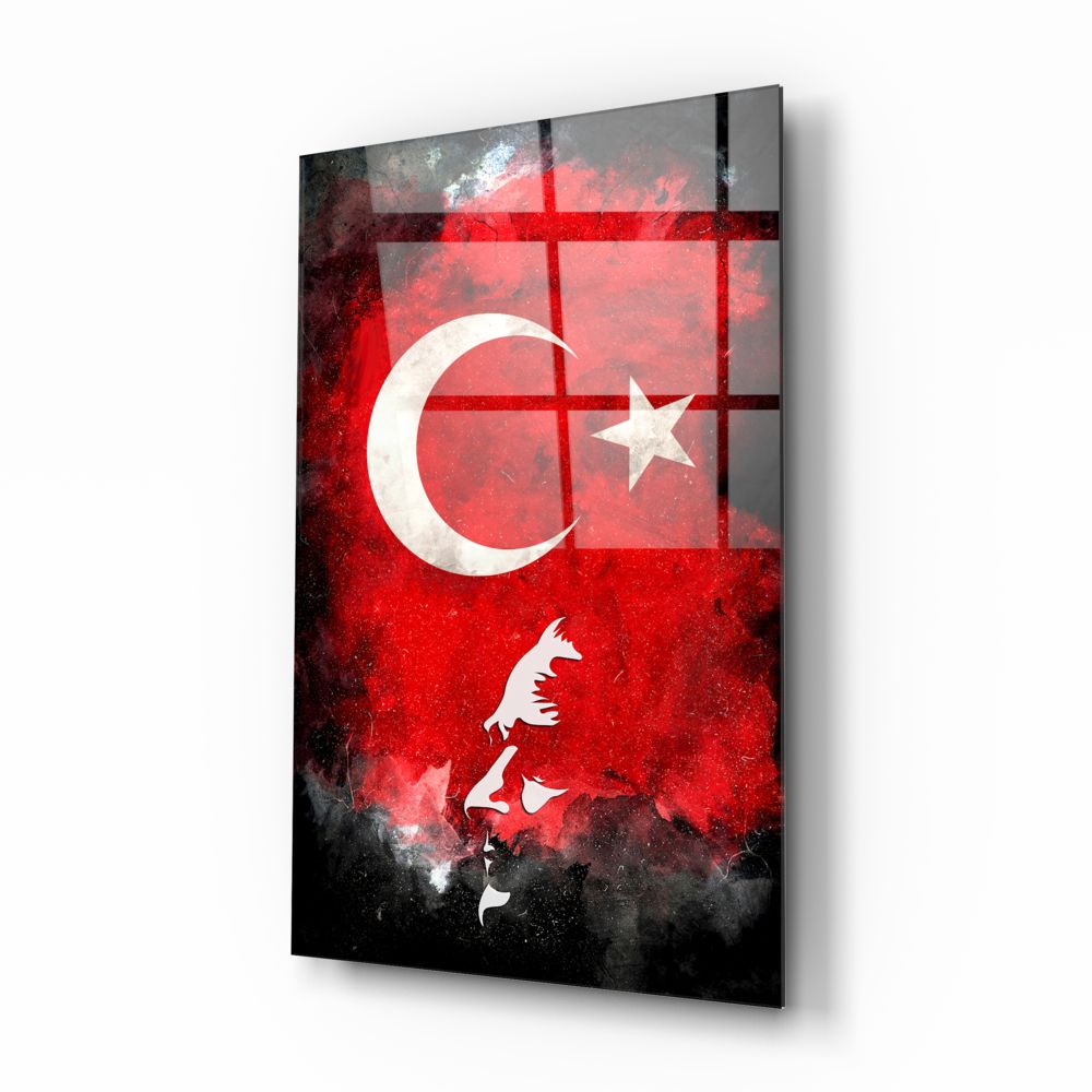 Atatürk Silüeti ve Türk Bayrağı Cam Tablo.